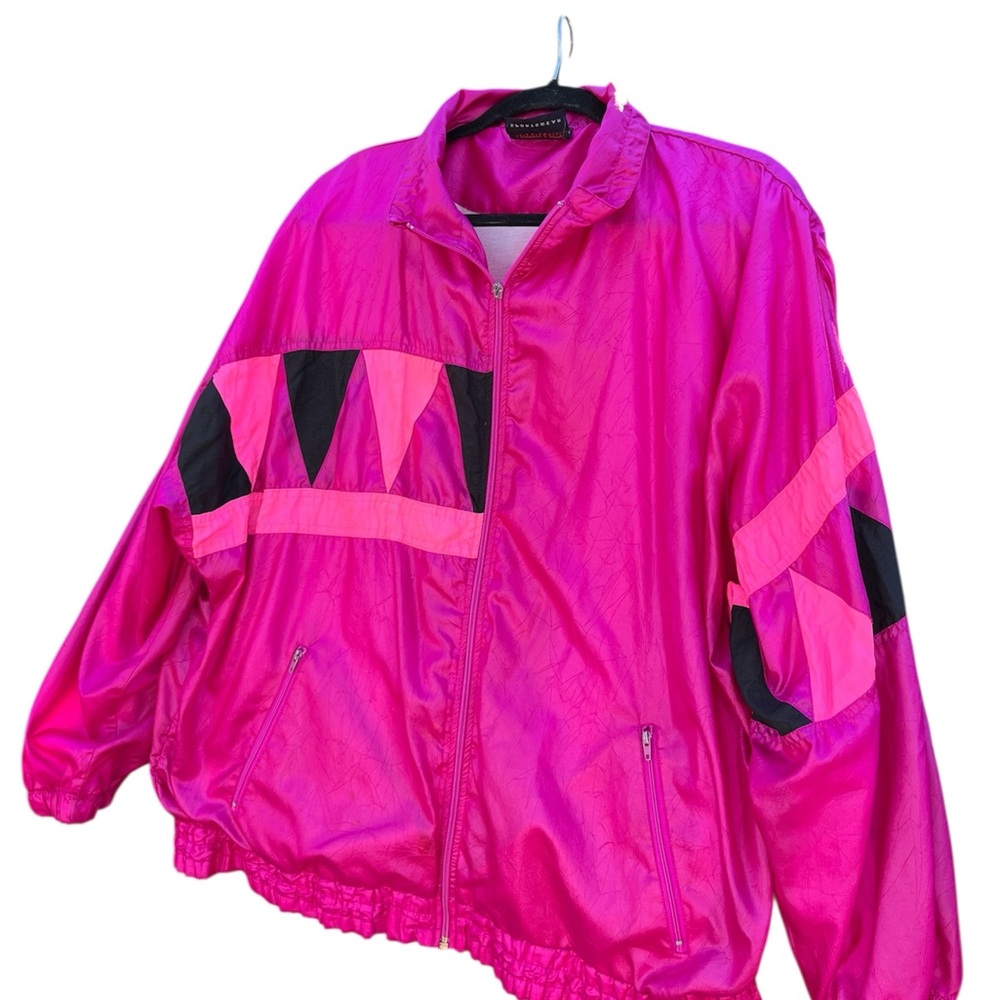 Vibrant Pink Bomber Jacket with Black Accents - Picture 3 of 7